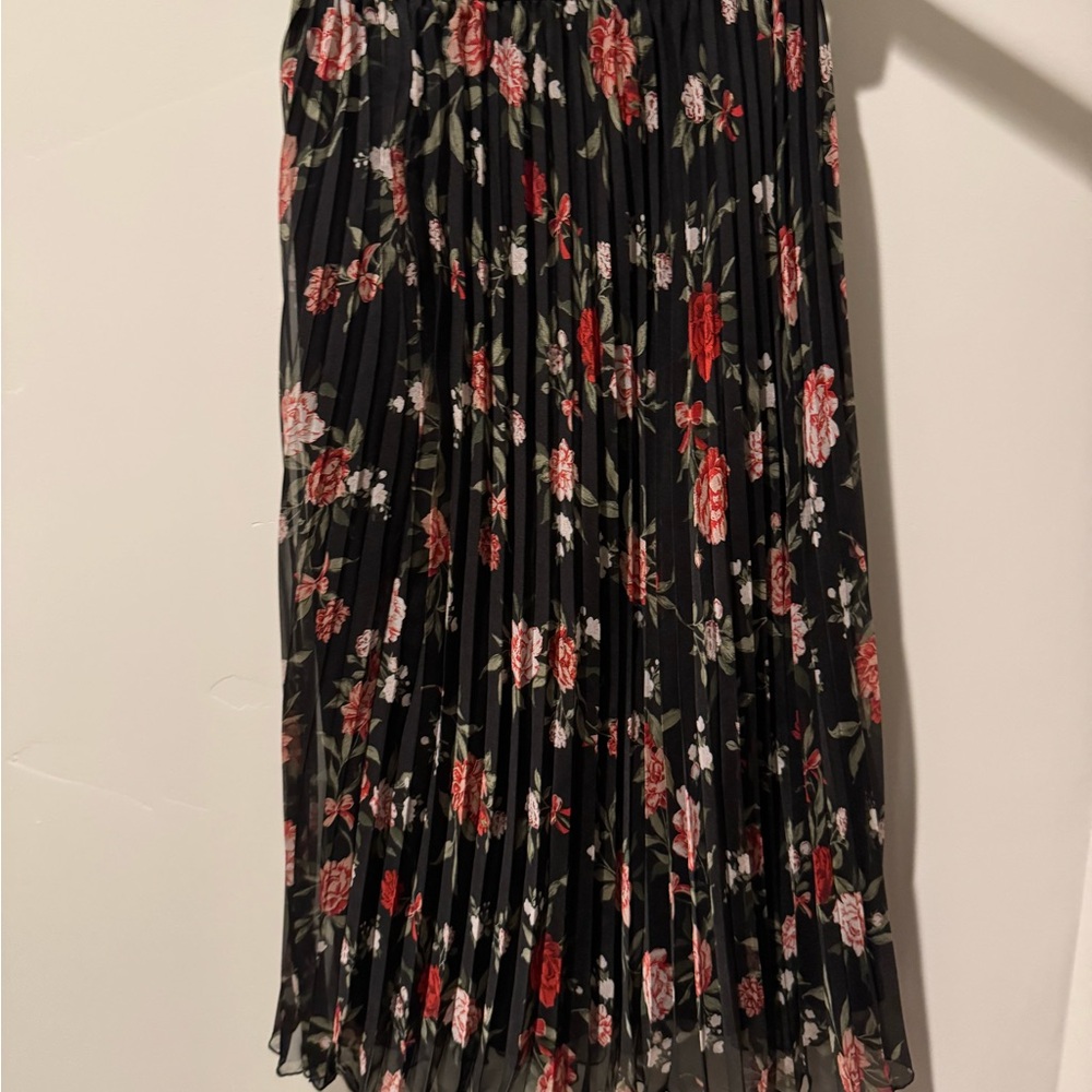 H&M Black and Orange Pleated Midi Skirt for Night Out